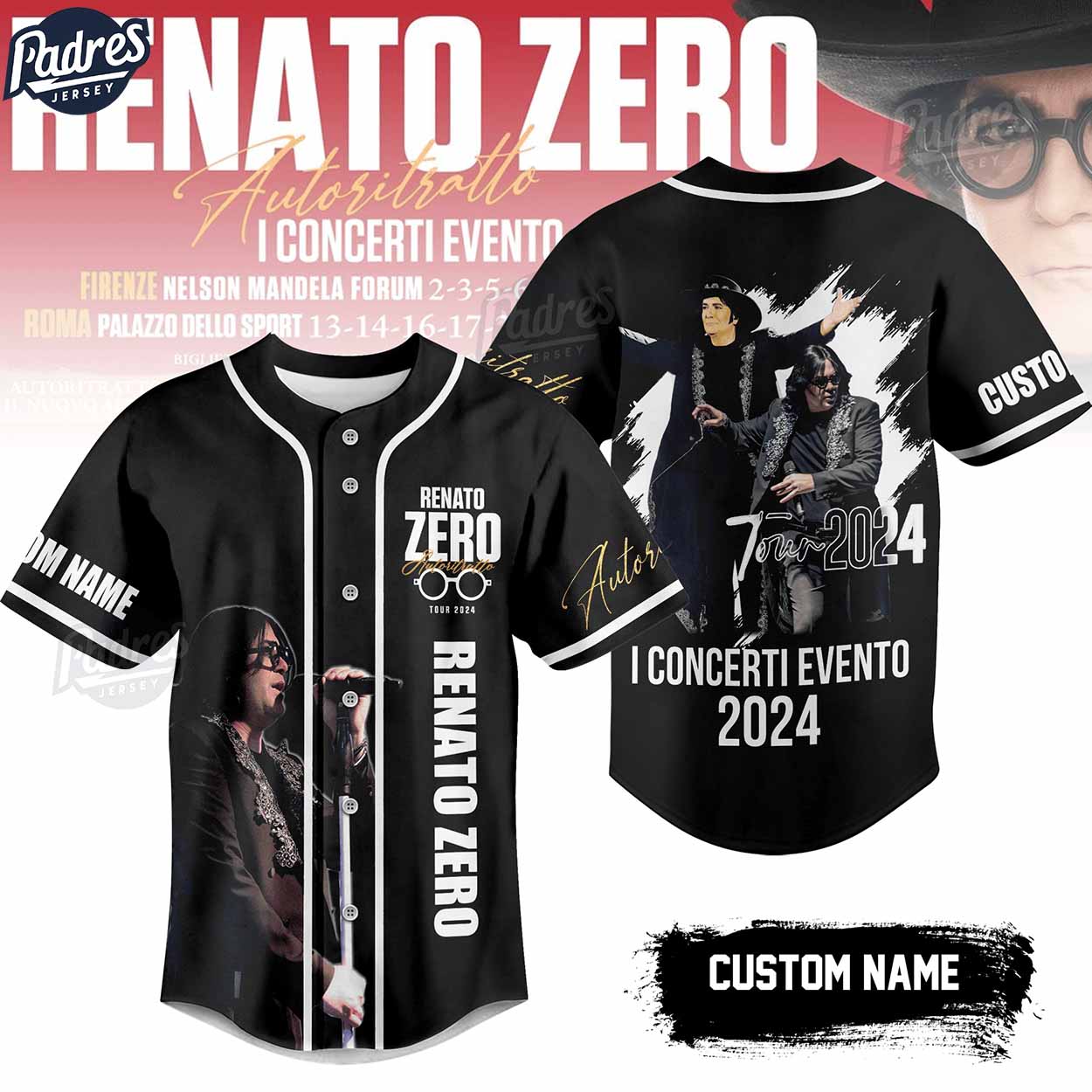 Custom Renato Zero I Concerti Evento 2024 Baseball Jersey - Padres Jersey Oasis: Elevate Your Baseball Style Game
