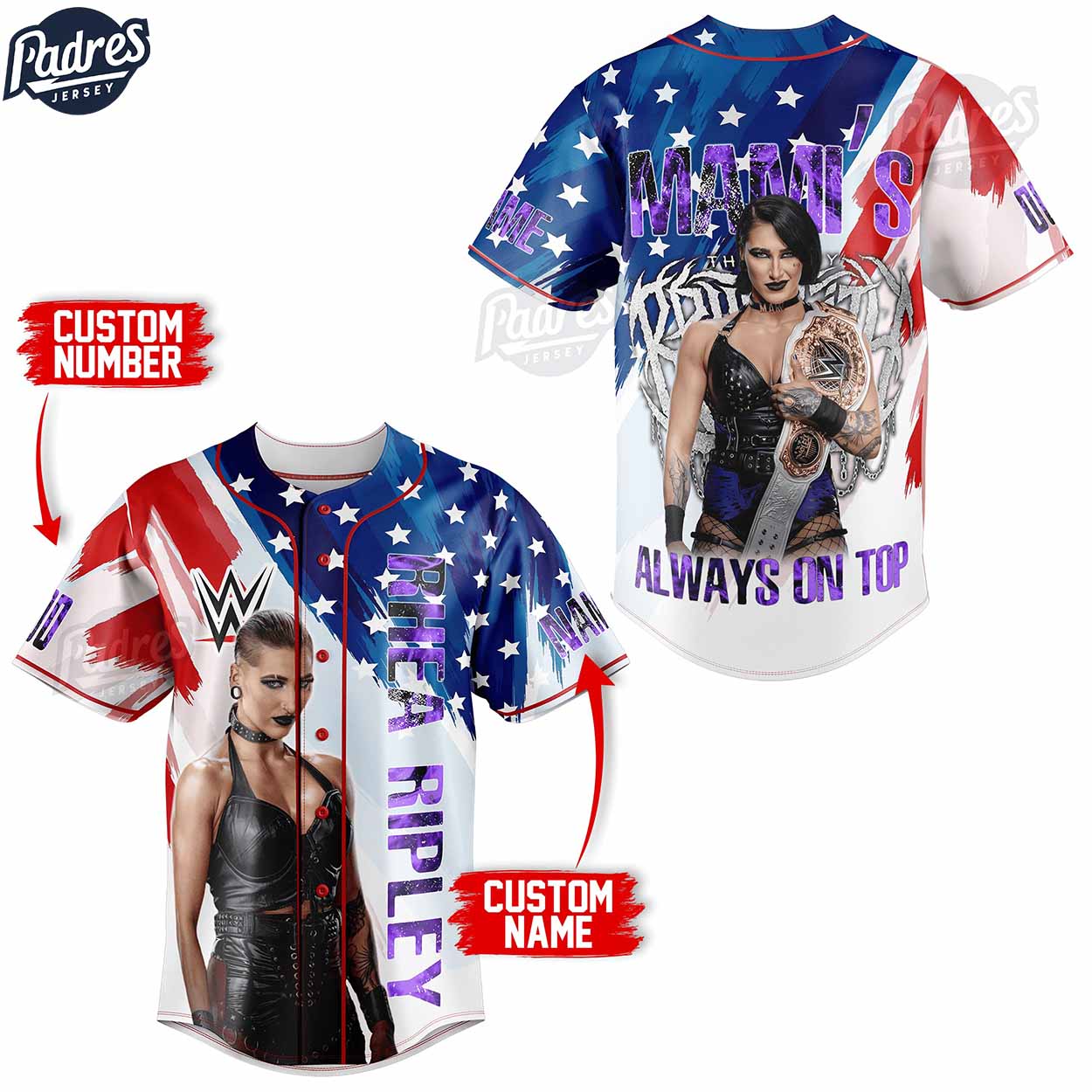 Custom Rhea Ripley Mami's Always On Top WWE Baseball Jersey - Padres Jersey Oasis: Elevate Your Baseball Style Game