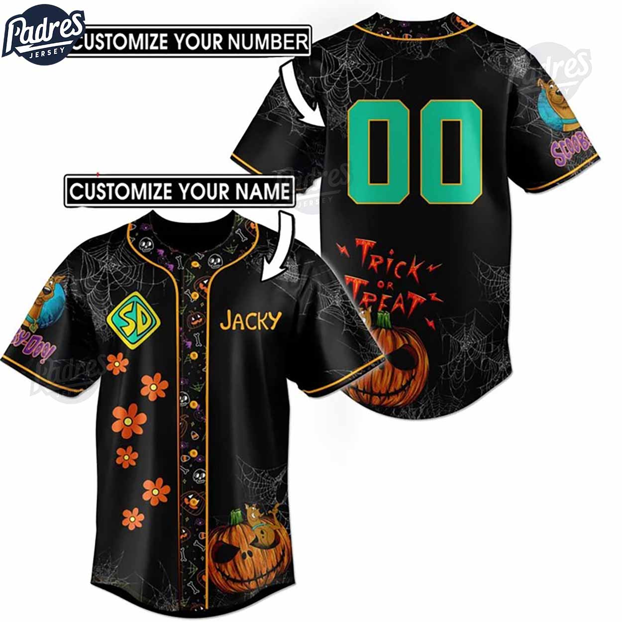 Custom Scooby Doo Trick Or Treat Halloween Baseball Jersey - Padres Jersey Oasis: Elevate Your Baseball Style Game