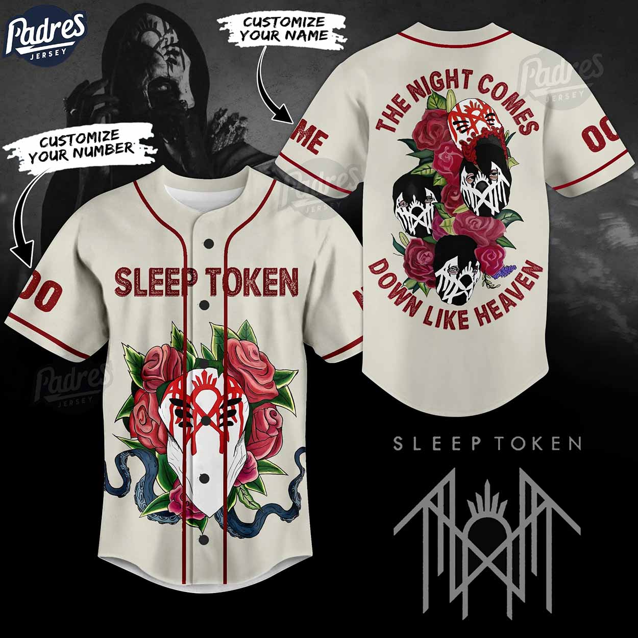 Custom Sleep Token The Night Comes Down Like Heaven Baseball Jersey - Padres Jersey Oasis: Elevate Your Baseball Style Game