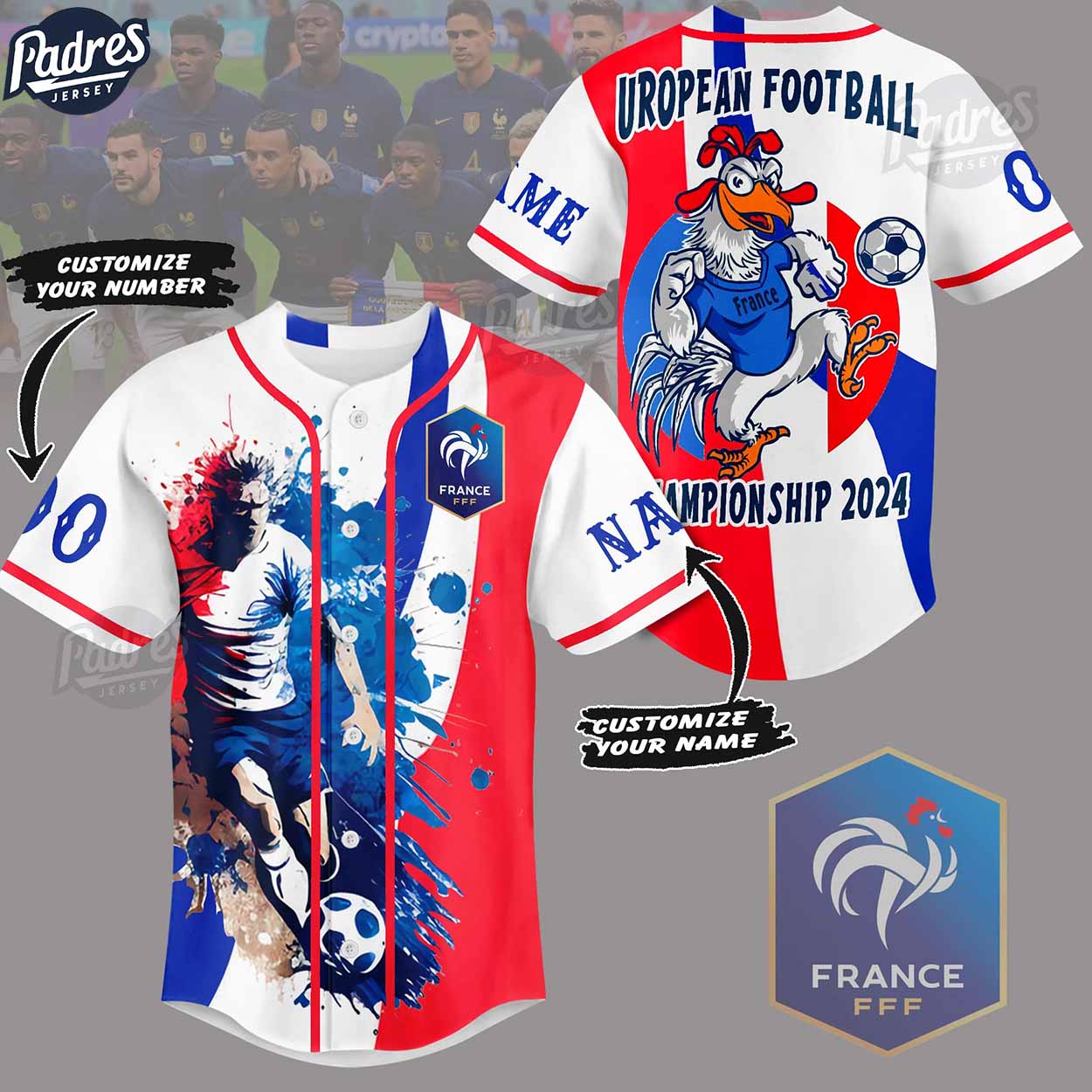 Custom Soccer Euro 2024 France Baseball Jersey - Padres Jersey Oasis: Elevate Your Baseball Style Game
