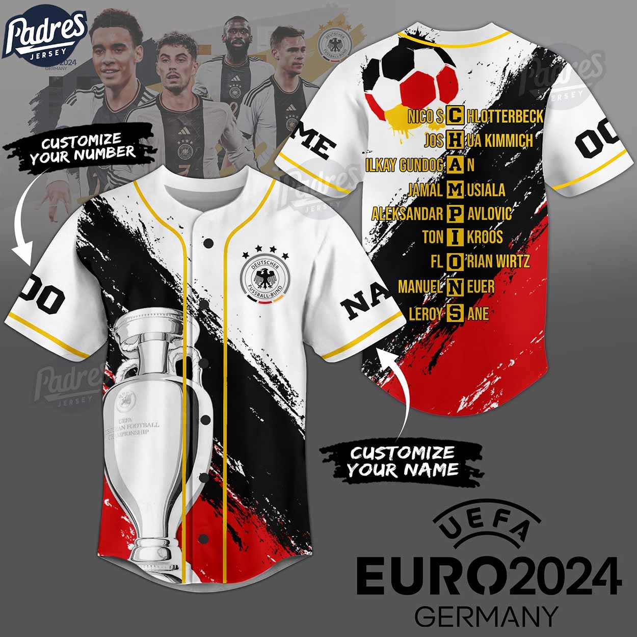 Custom Soccer Euro 2024 Germany Baseball Jersey - Padres Jersey Oasis: Elevate Your Baseball Style Game