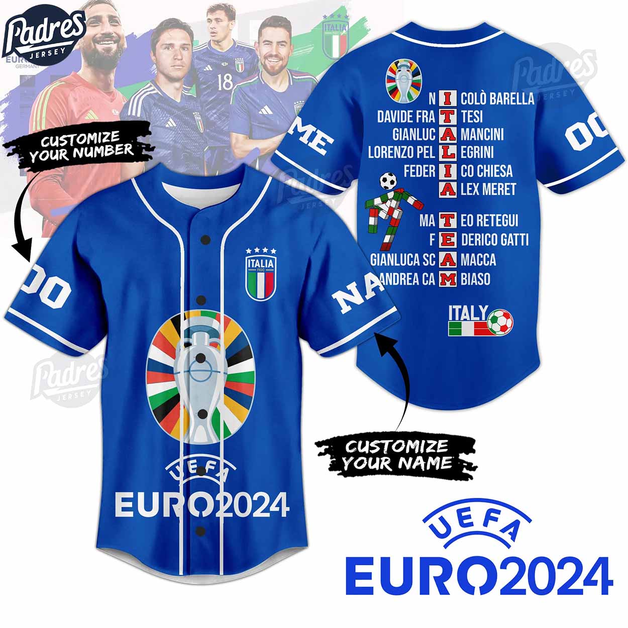Custom Soccer Euro 2024 Italy Baseball Jersey - Padres Jersey Oasis: Elevate Your Baseball Style Game