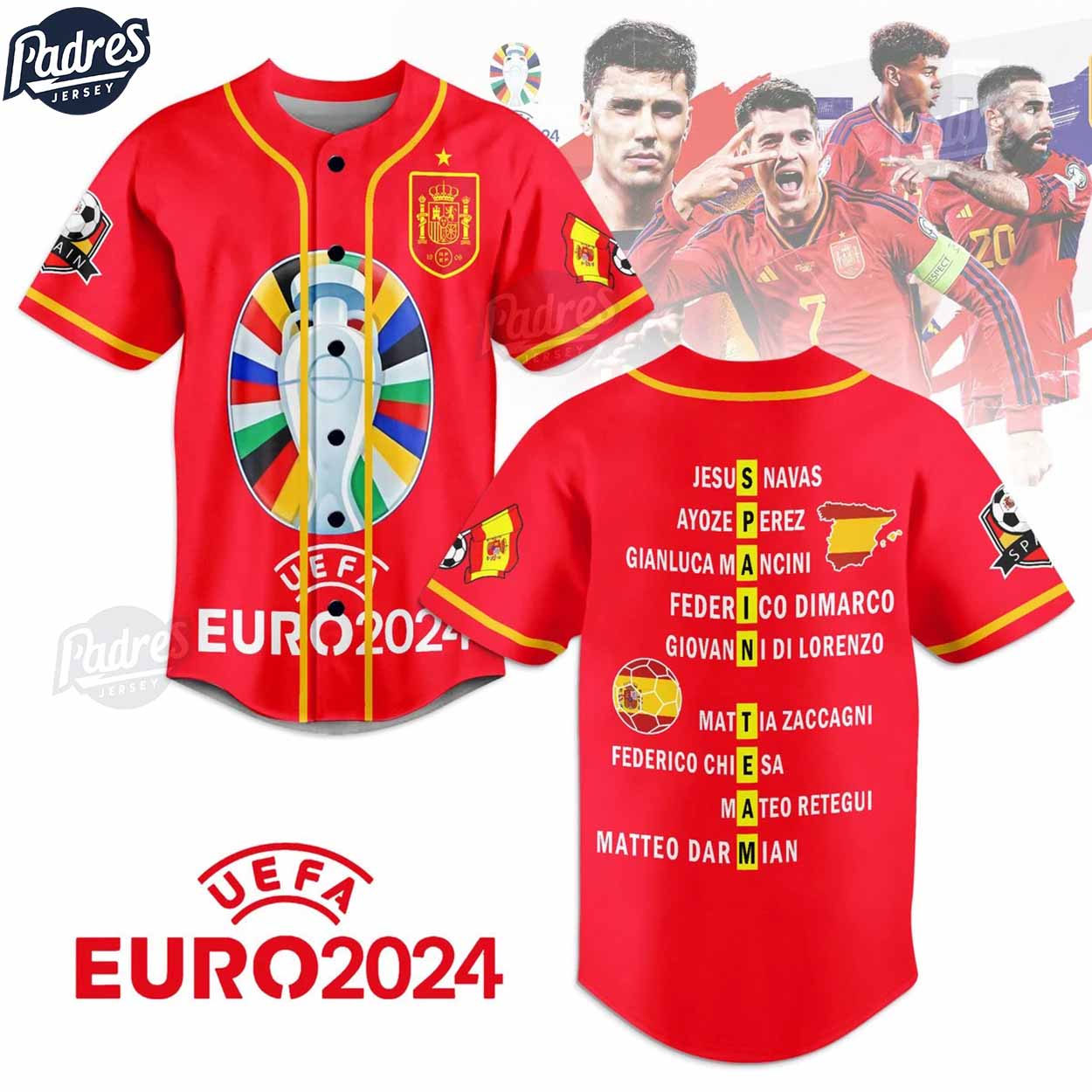 Custom Soccer Euro 2024 Spain Baseball Jersey - Padres Jersey Oasis: Elevate Your Baseball Style Game