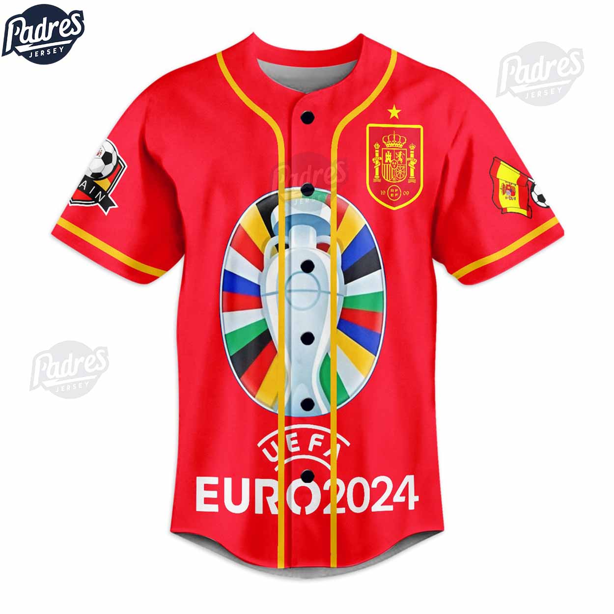 Custom Soccer Euro 2024 Spain Baseball Jersey - Padres Jersey Oasis: Elevate Your Baseball Style Game