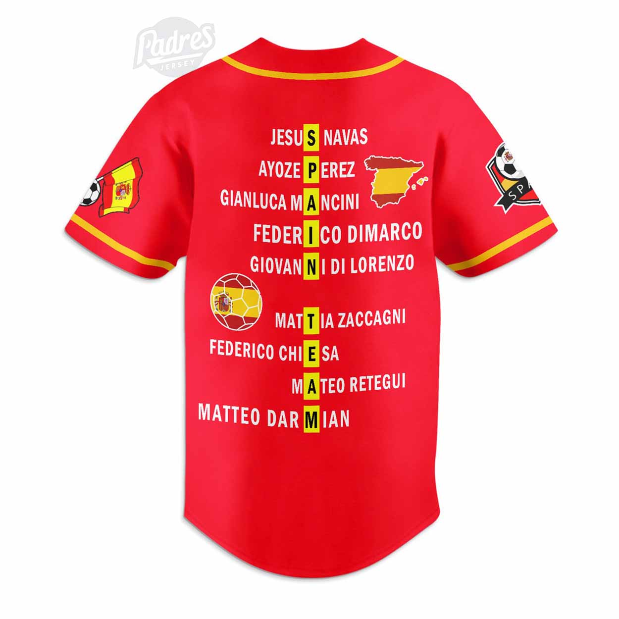 Custom Soccer Euro 2024 Spain Baseball Jersey - Padres Jersey Oasis: Elevate Your Baseball Style Game
