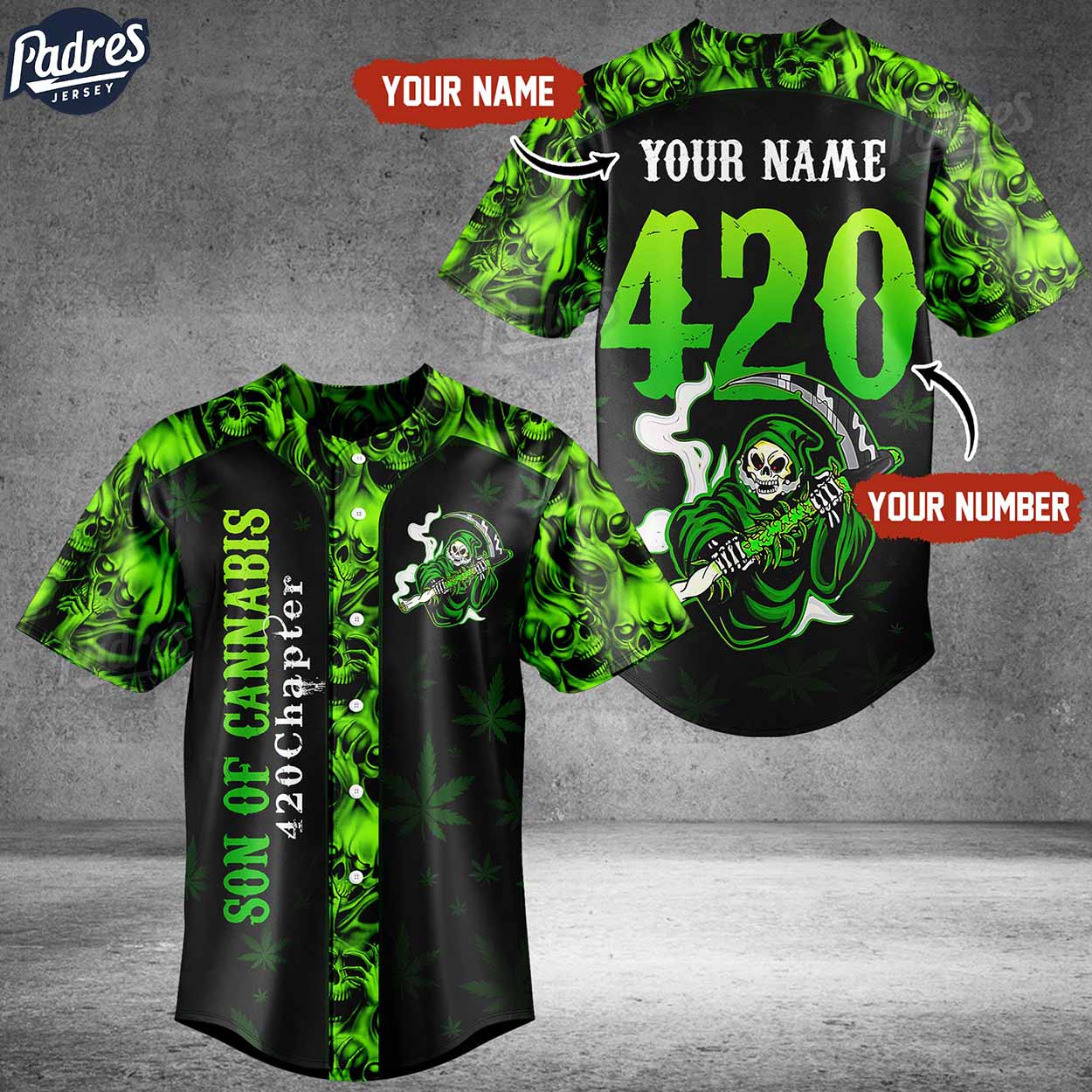 Custom Sons Of Cannabis Skull Baseball Jersey - Padres Jersey Oasis: Elevate Your Baseball Style Game