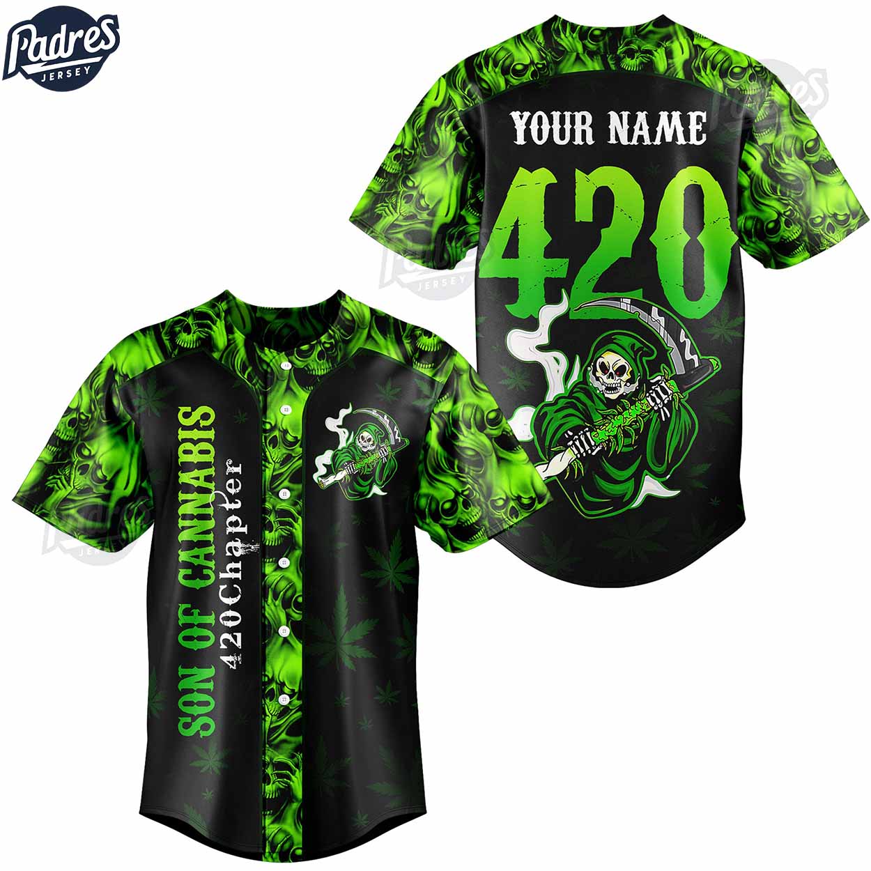 Custom Sons Of Cannabis Skull Baseball Jersey - Padres Jersey Oasis: Elevate Your Baseball Style Game
