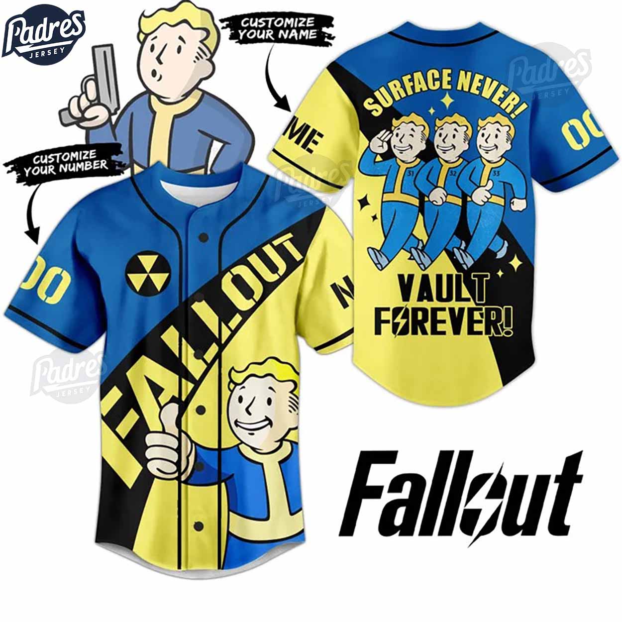 Custom Surface Never Fallout Vault Forever Baseball Jersey Style - Padres Jersey Oasis: Elevate Your Baseball Style Game
