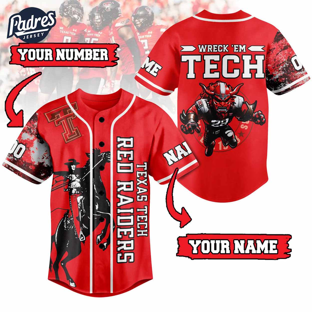 Custom Texas Tech Red Raiders Football Baseball Jersey - Padres Jersey Oasis: Elevate Your Baseball Style Game