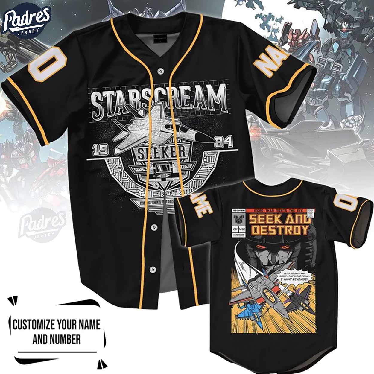 Custom Transformers Starscream Seek And Destroy Baseball Jersey - Padres Jersey Oasis: Elevate Your Baseball Style Game