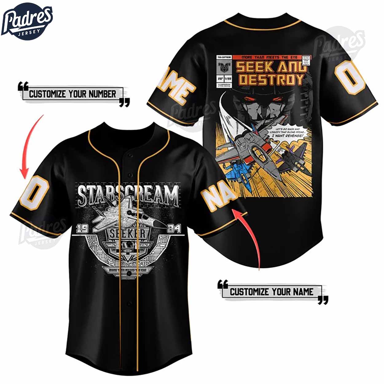 Custom Transformers Starscream Seek And Destroy Baseball Jersey - Padres Jersey Oasis: Elevate Your Baseball Style Game