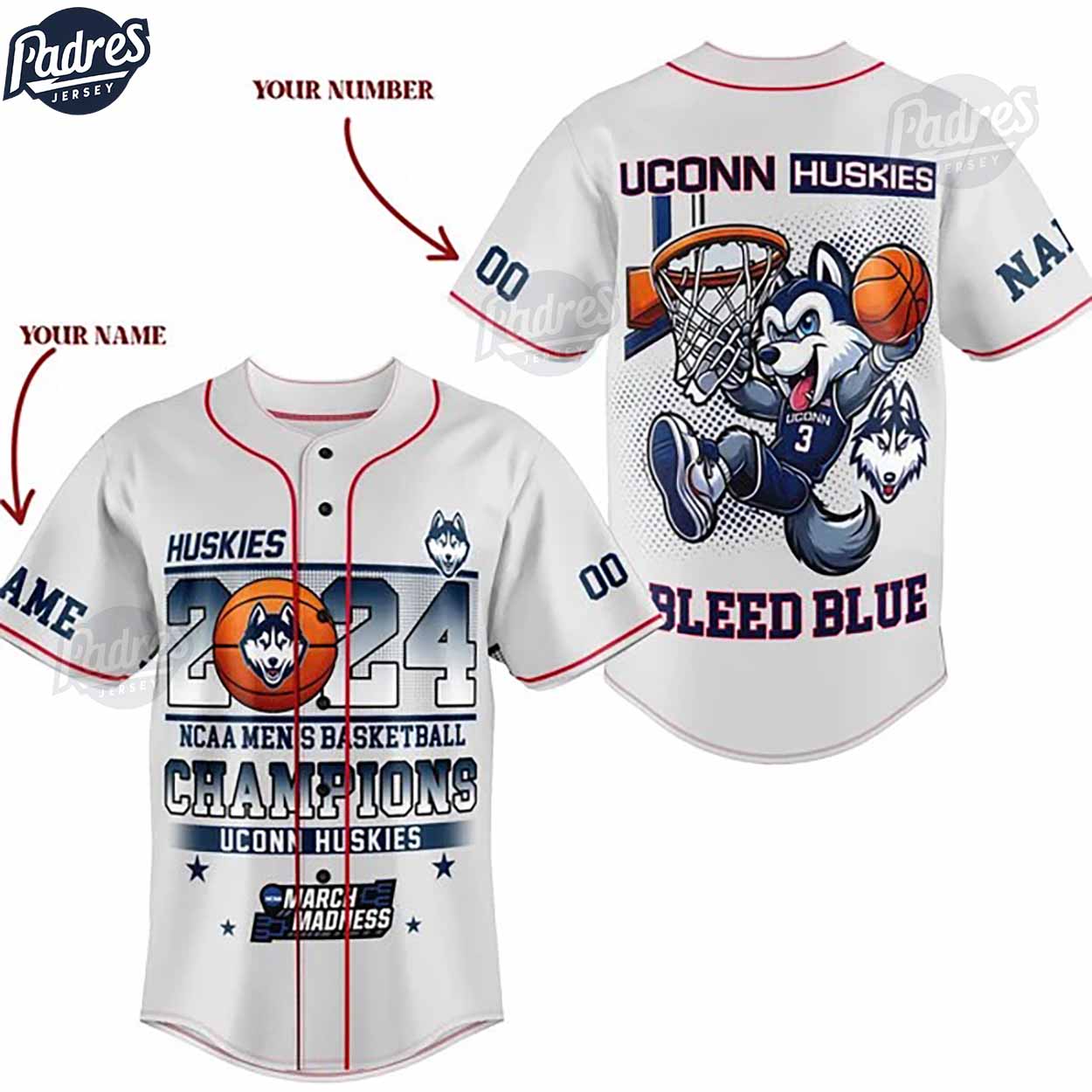 Custom Uconn Huskies 2024 Basketball Baseball Jersey - Padres Jersey Oasis: Elevate Your Baseball Style Game