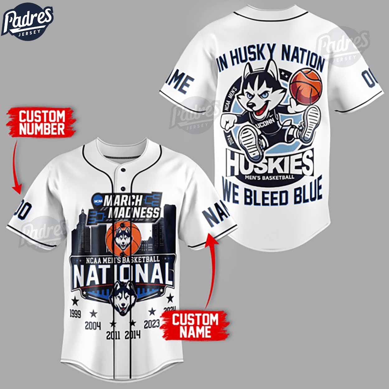 Custom Uconn Huskies NCAA Basketball National 2024 Baseball Jersey - Padres Jersey Oasis: Elevate Your Baseball Style Game