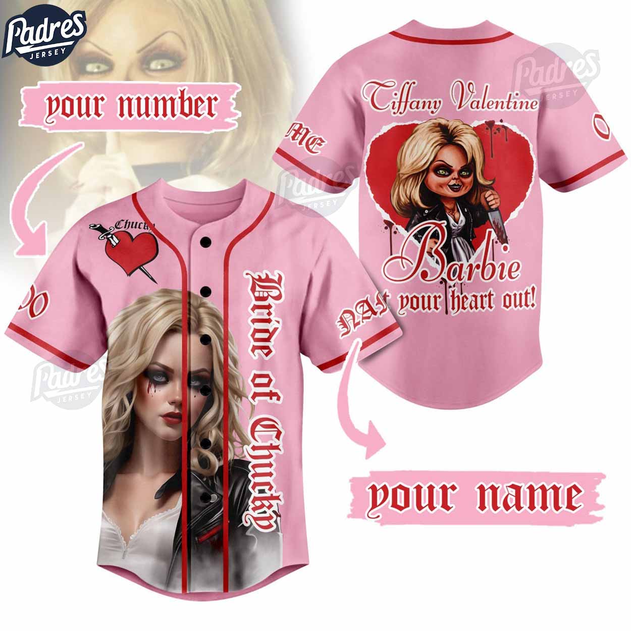 Custom Valentine Child's Play Ciffany Baseball Jersey - Padres Jersey Oasis: Elevate Your Baseball Style Game
