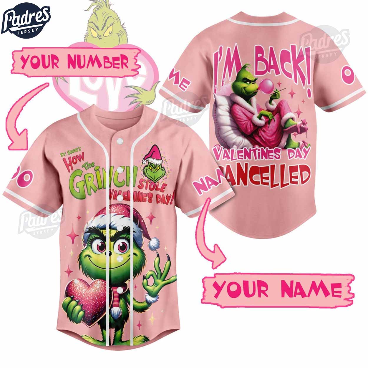 Custom Valentine The Grinch Baseball Jersey - Padres Jersey Oasis: Elevate Your Baseball Style Game