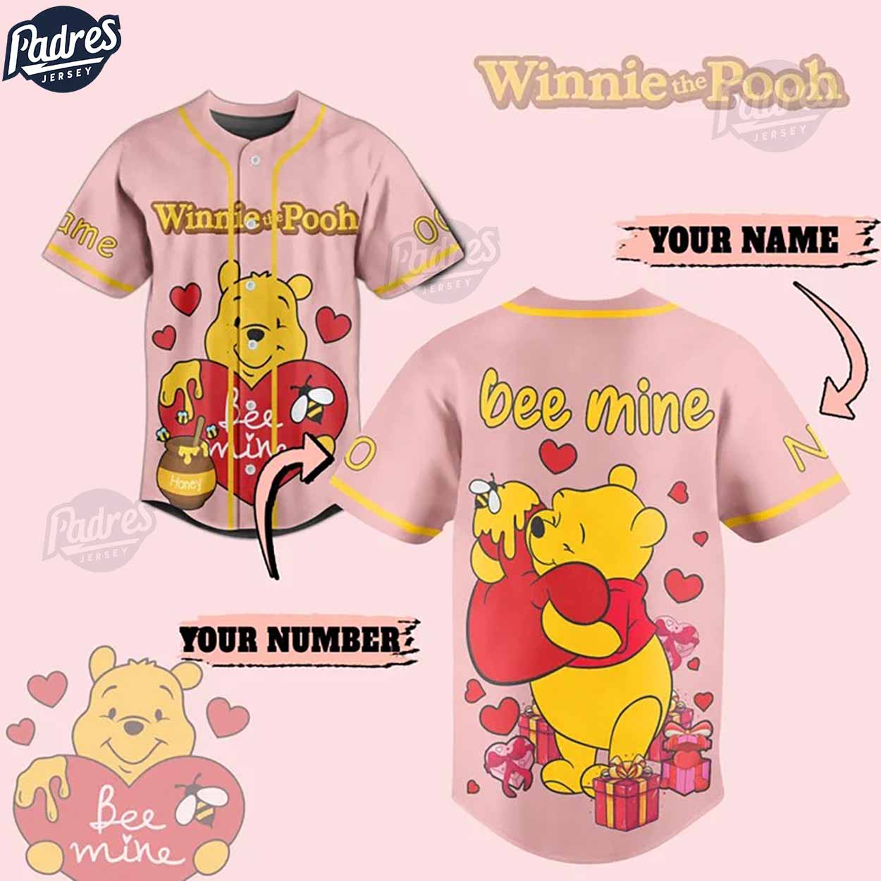 Custom Valentine Winnie The Pooh Be Mine Baseball Jersey - Padres Jersey Oasis: Elevate Your Baseball Style Game