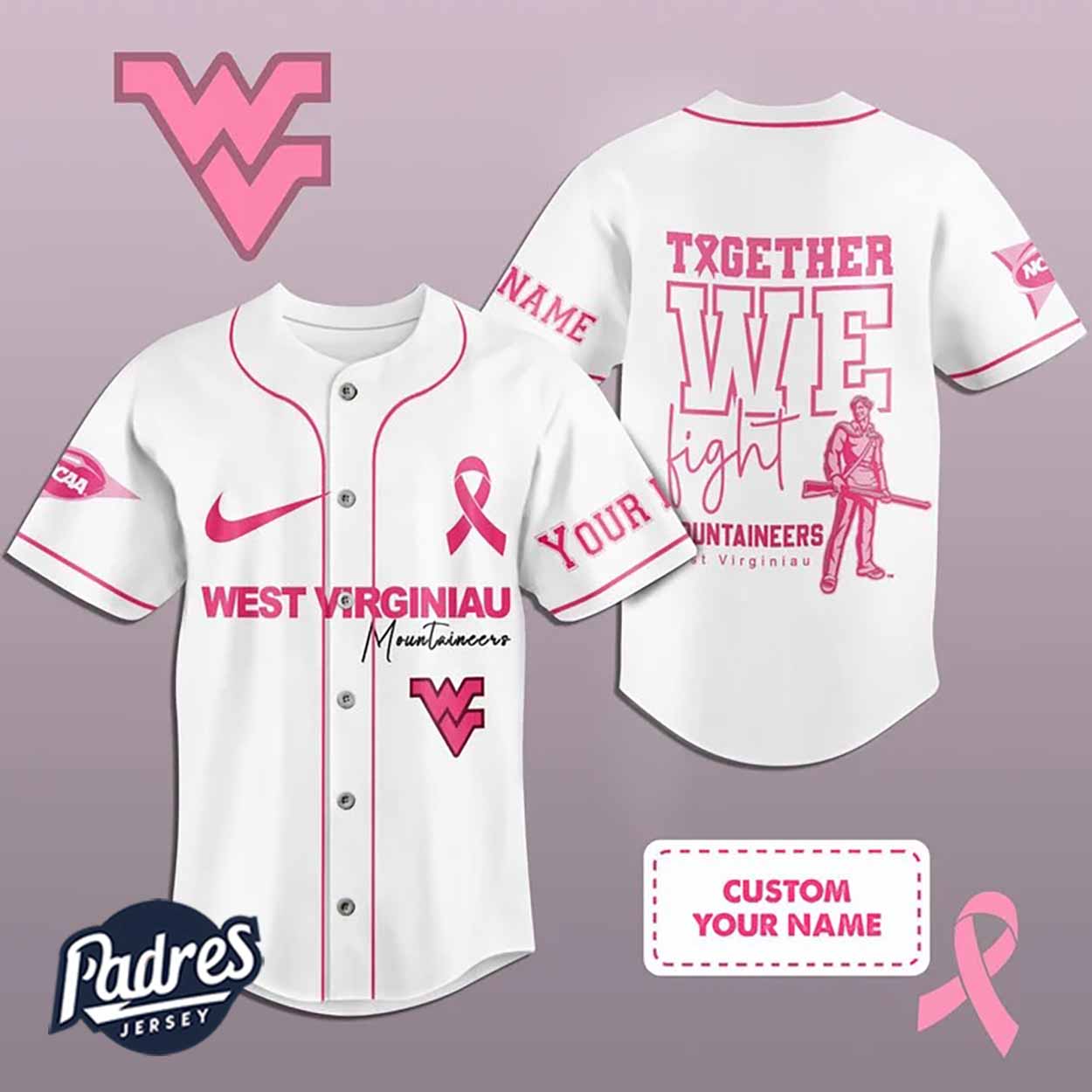 Custom West Virginia Mountaineers Breast Cancer Baseball Jersey - Padres Jersey Oasis: Elevate Your Baseball Style Game