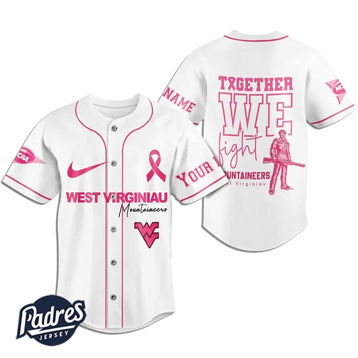 Custom West Virginia Mountaineers Breast Cancer Baseball Jersey - Padres Jersey Oasis: Elevate Your Baseball Style Game