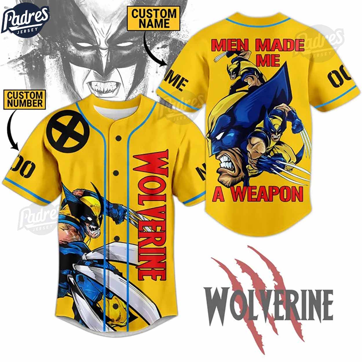 Custom X-Men 97 Wolverine Man Made Me A Weapon Baseball Jersey - Padres Jersey Oasis: Elevate Your Baseball Style Game