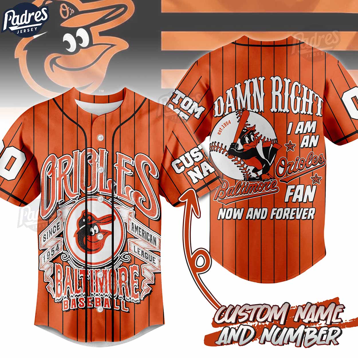 Damn Right I Am A Baltimore Orioles Fan Now And Forever Custom Baseball Jersey - Padres Jersey Oasis: Elevate Your Baseball Style Game
