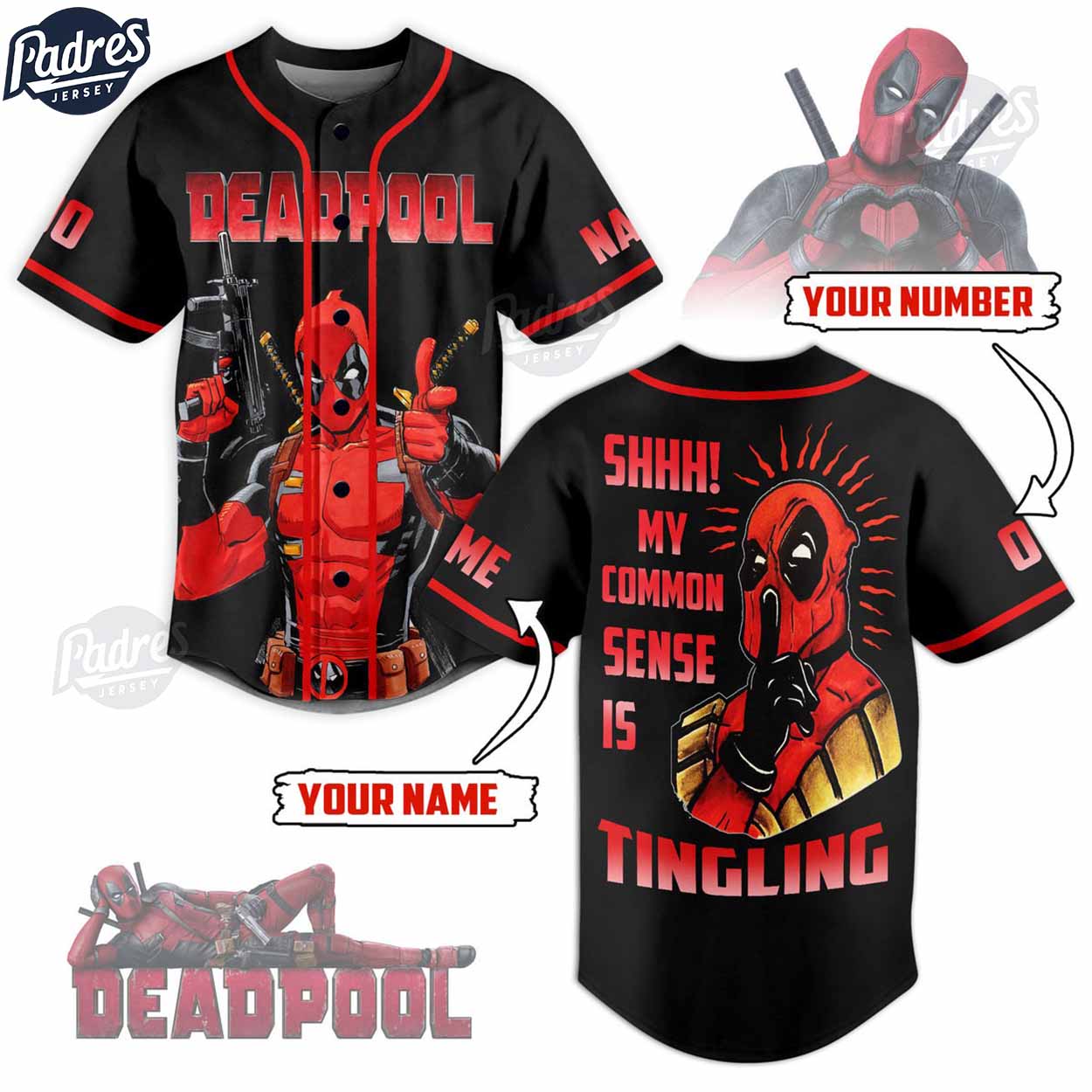 Deadpool Shhh! My Common Sense Is TingLing Custom Baseball Jersey Style - Padres Jersey Oasis: Elevate Your Baseball Style Game