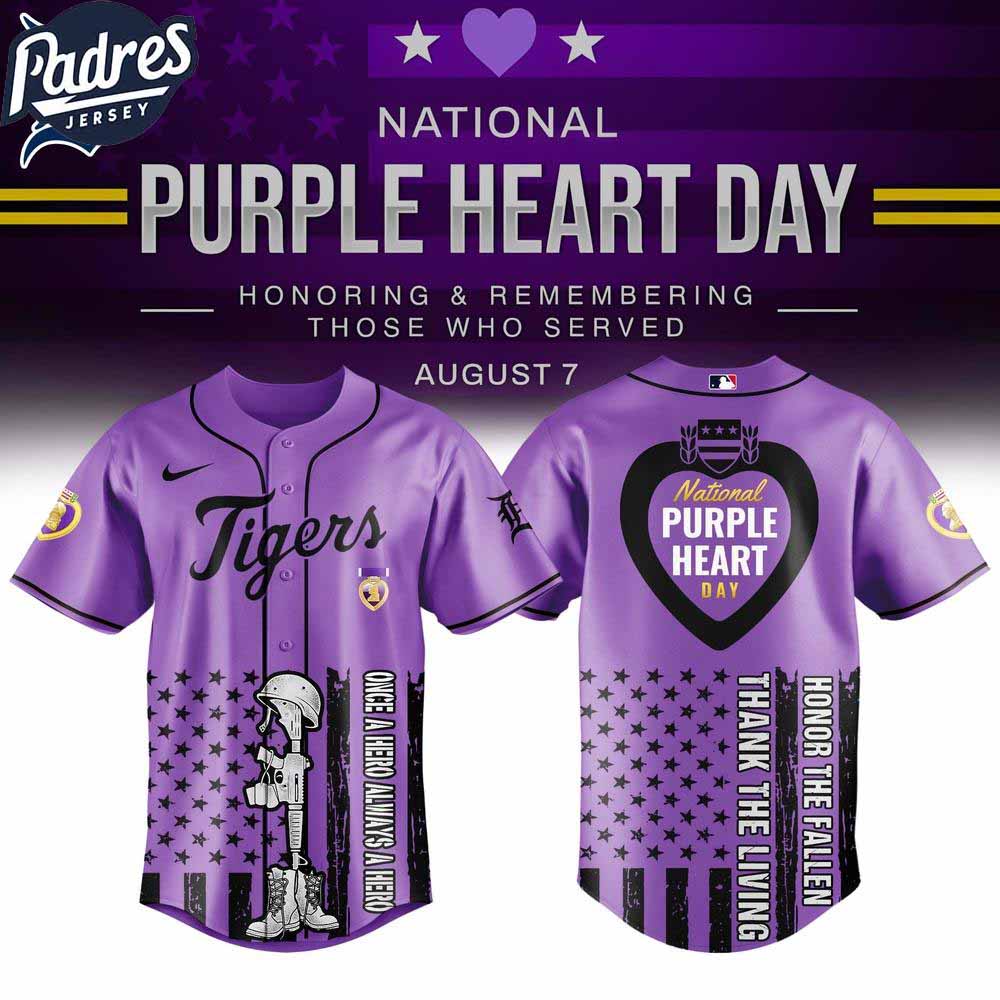 Detroit Tigers MLB X Purple Heart Day Personalized Baseball Jersey - Padres Jersey Oasis: Elevate Your Baseball Style Game