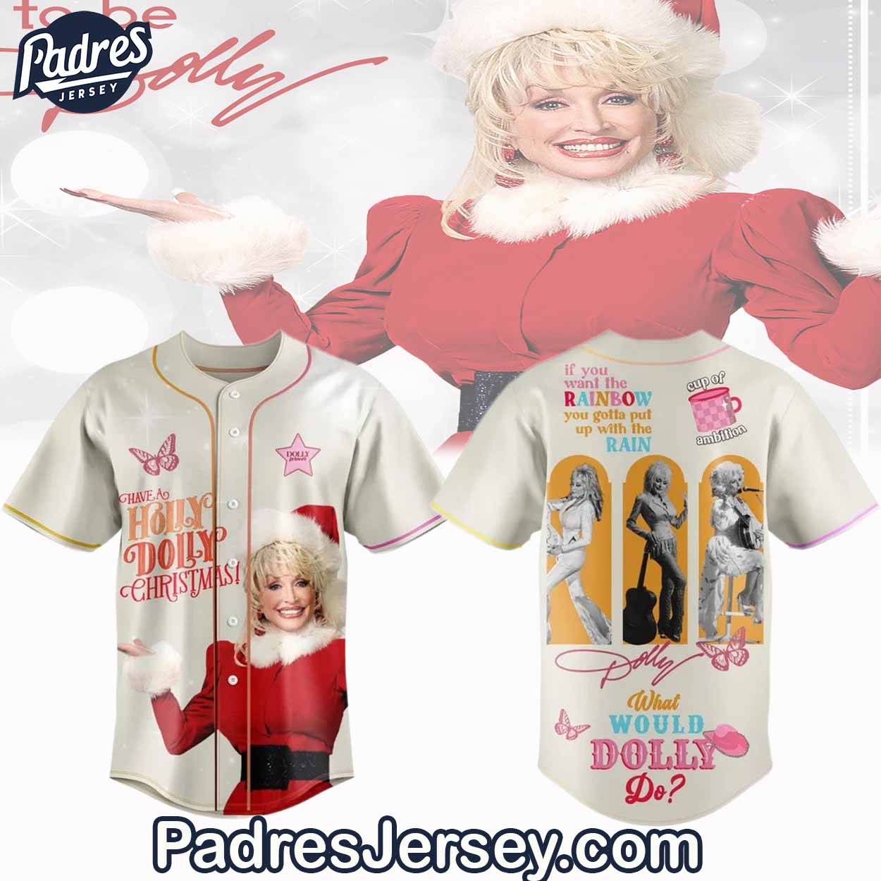 Dolly Parton Holly Jolly Christmas Baseball Jersey Outfit - Padres Jersey Oasis: Elevate Your Baseball Style Game