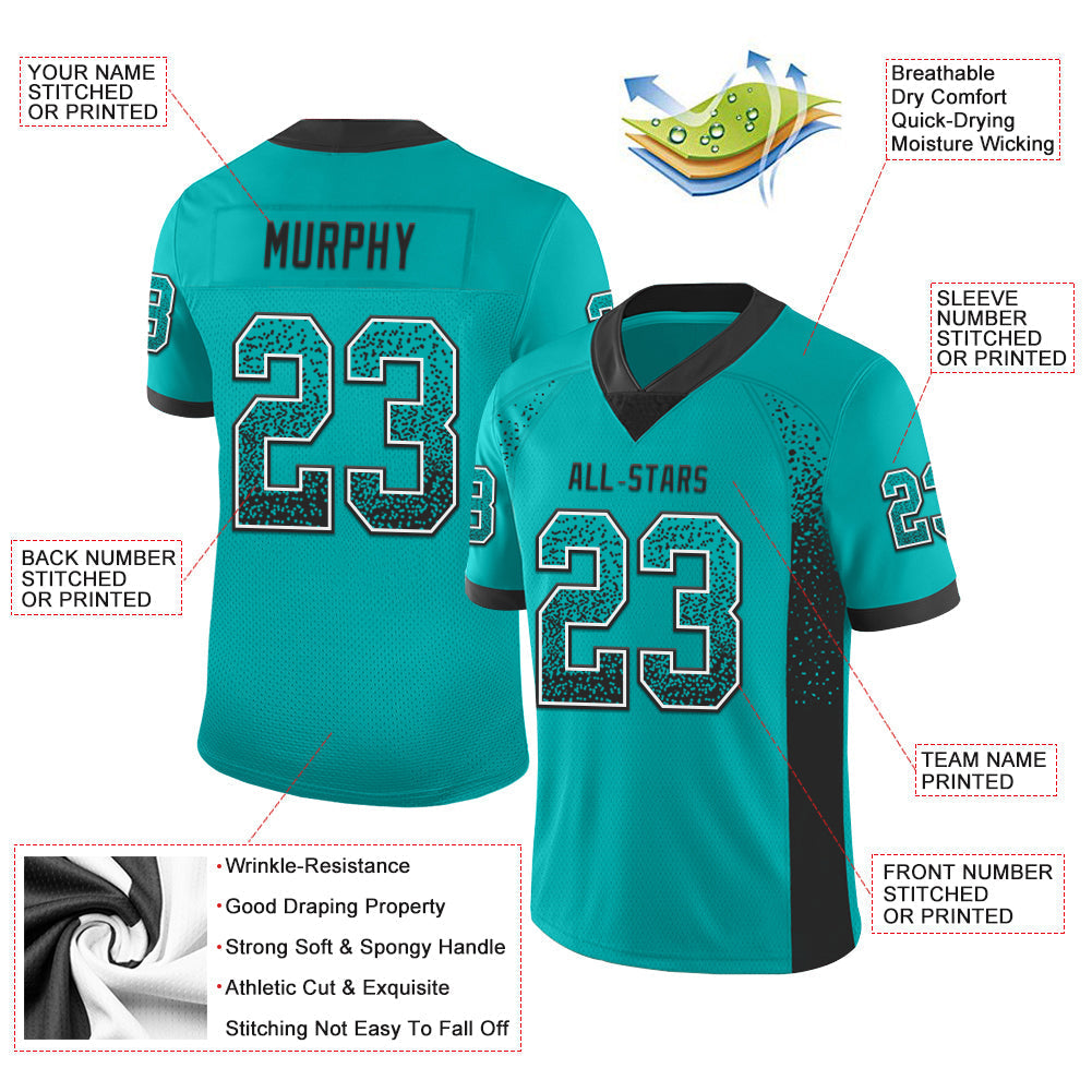 Custom Aqua Black-White Drift Fashion Football Jersey