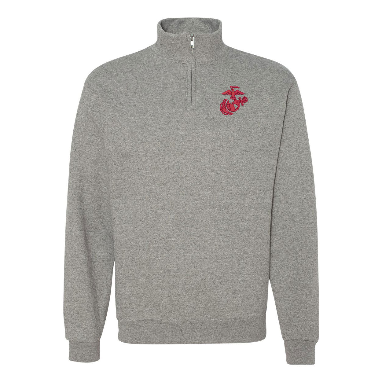 Eagle Globe and Anchor Quarter Zip Sweatshirt with Red Logo