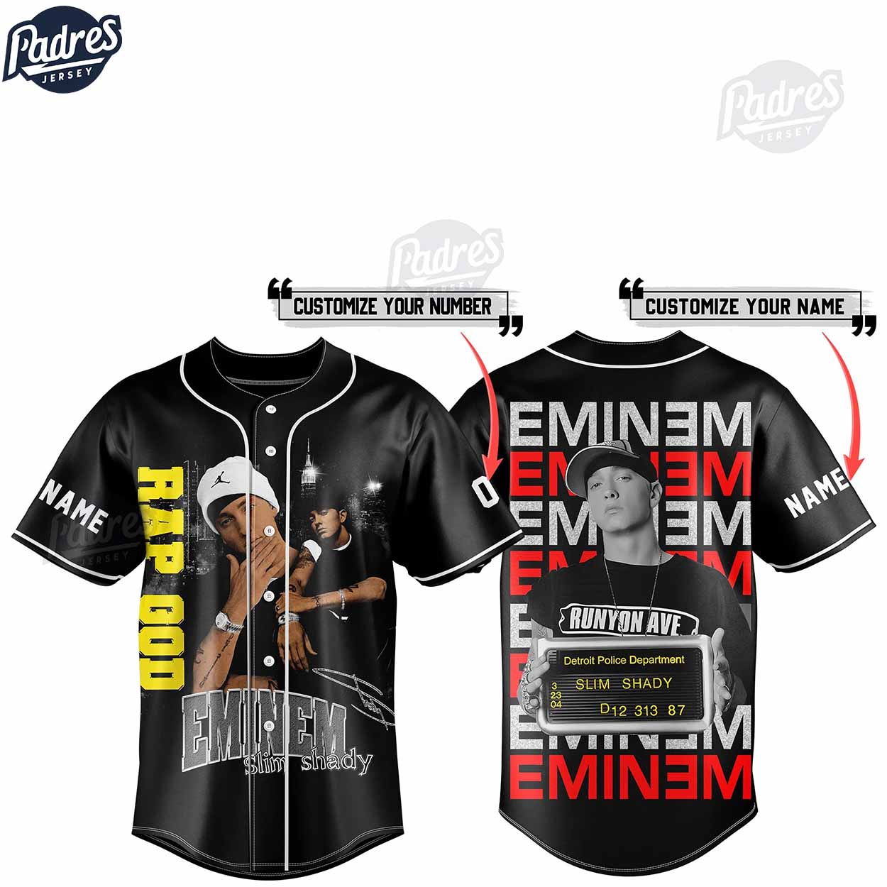 Eminem Detroit Police Department Slim Shady Custom Baseball Jersey - Padres Jersey Oasis: Elevate Your Baseball Style Game