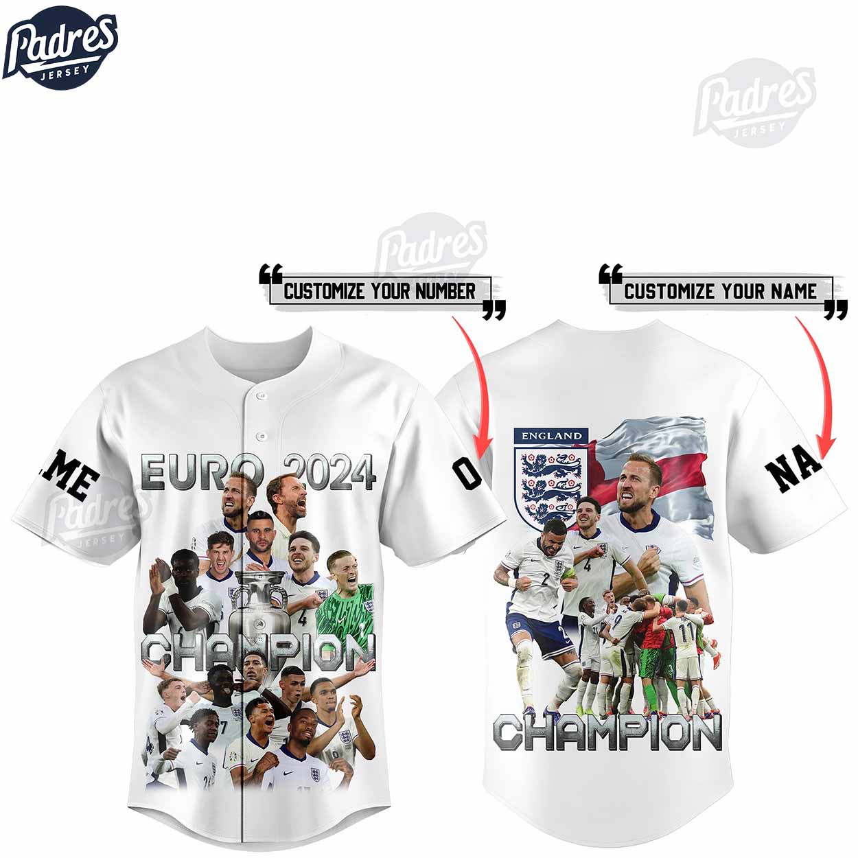 England Euro 2024 Champions Custom Baseball Jersey - Padres Jersey Oasis: Elevate Your Baseball Style Game