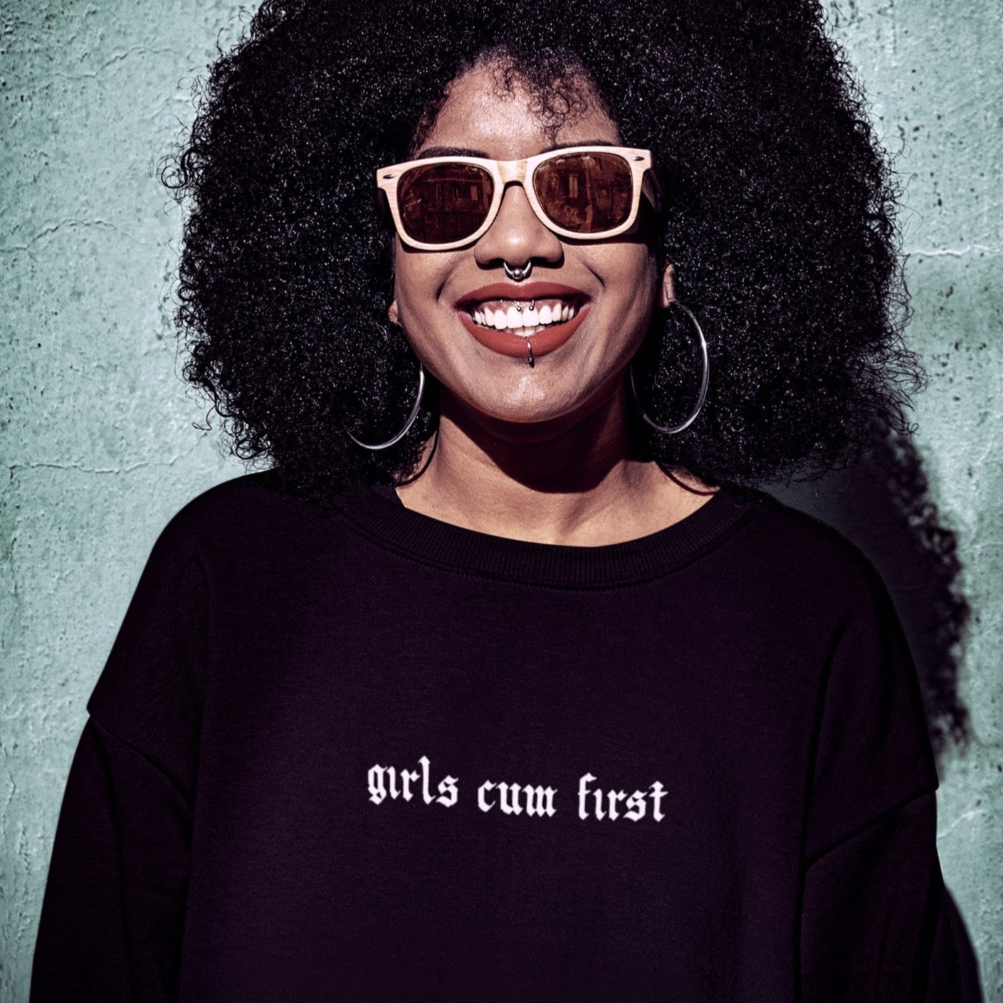 Girls Cum First Crewneck Sweatshirt