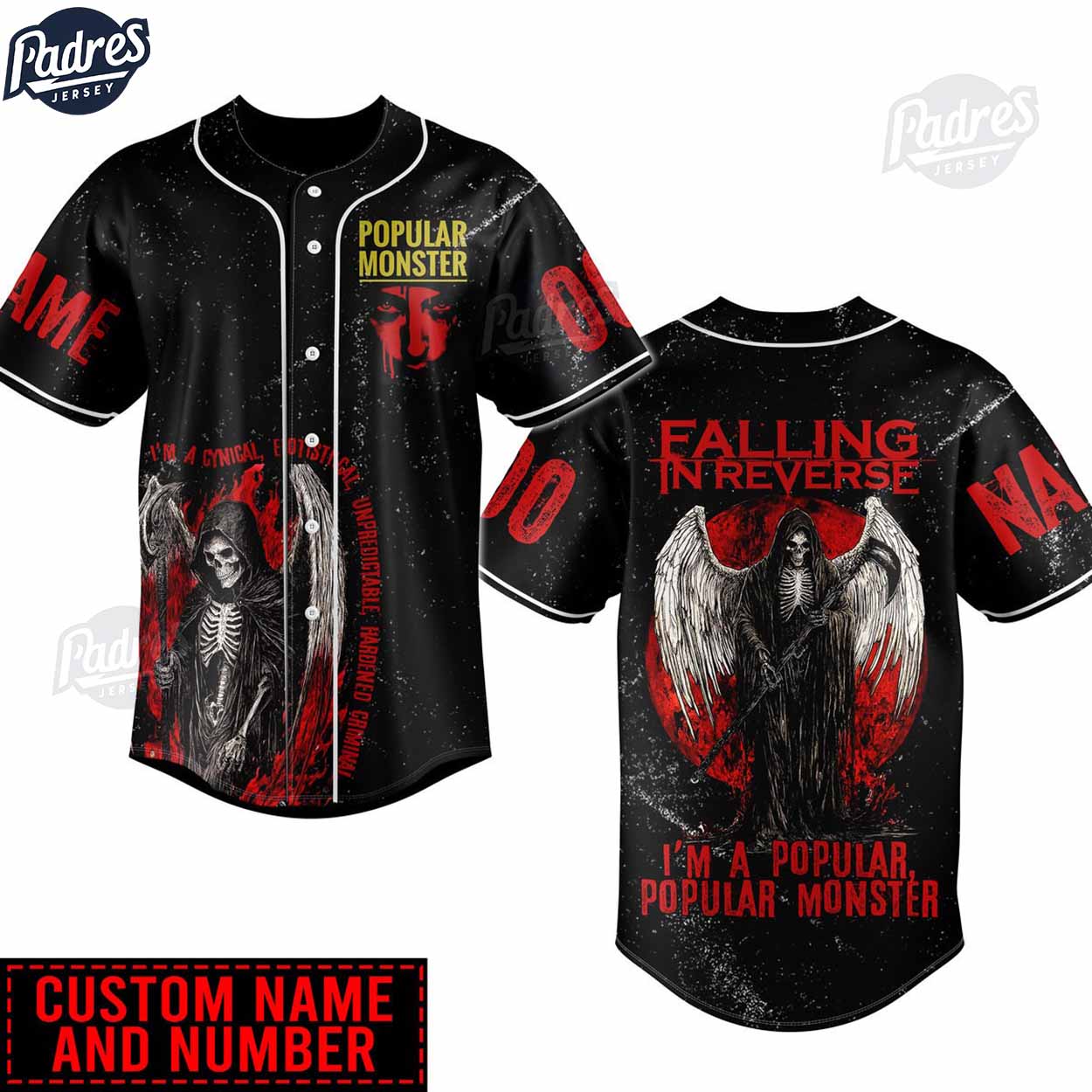 Falling In Reverse Popular Monster Custom Baseball Jersey - Padres Jersey Oasis: Elevate Your Baseball Style Game
