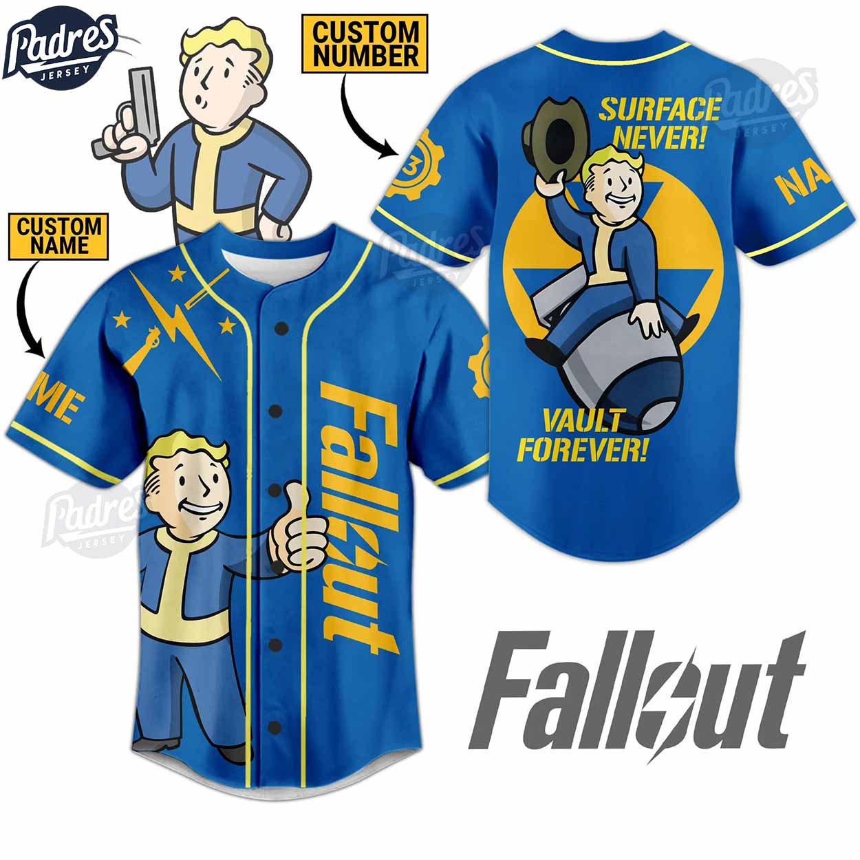 Fallout 4 Surface Never Vault Forever Custom Baseball Jersey - Padres Jersey Oasis: Elevate Your Baseball Style Game