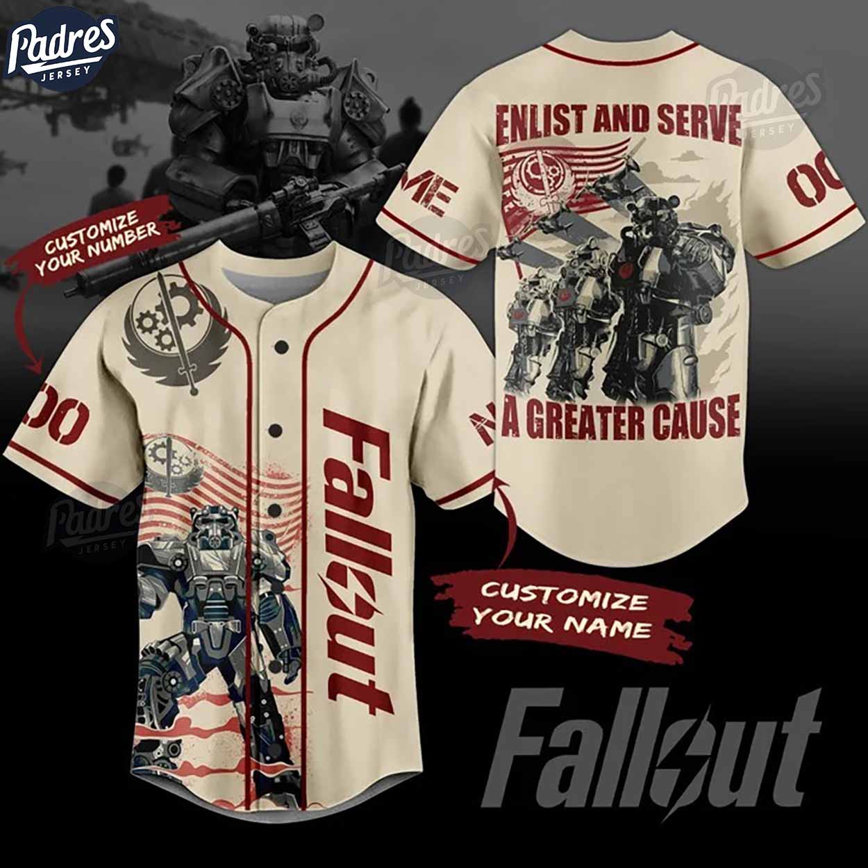 Fallout Enlist And Serve A Greater Cause Custom Baseball Jersey - Padres Jersey Oasis: Elevate Your Baseball Style Game