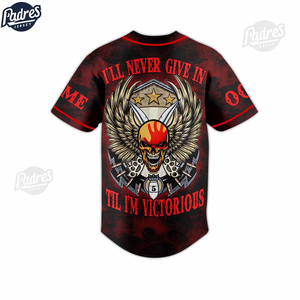 Five Finger Death Punch I'll Never Give In 'Til I'm Victorious Custom Baseball Jersey - Padres Jersey Oasis: Elevate Your Baseball Style Game