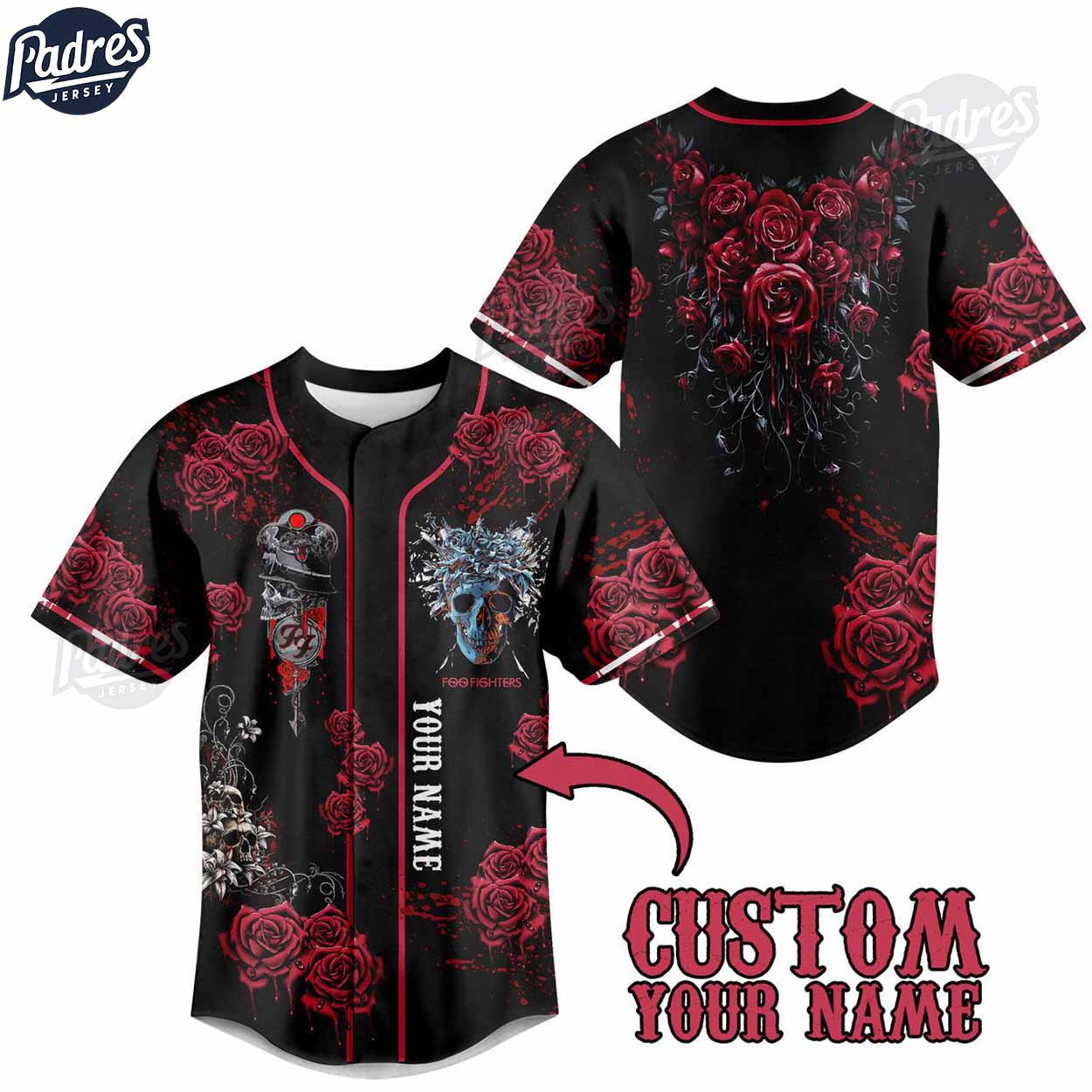 Foo Fighter Skull Petals Custom Baseball Jersey Style - Padres Jersey Oasis: Elevate Your Baseball Style Game