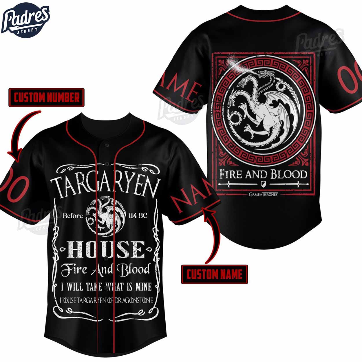 Game Of Thrones Fire And Blood Custom Baseball Jersey Style - Padres Jersey Oasis: Elevate Your Baseball Style Game