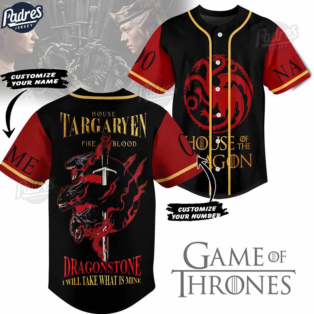 Game Of Thrones House Of The Dragon Custom Baseball Jersey - Padres Jersey Oasis: Elevate Your Baseball Style Game