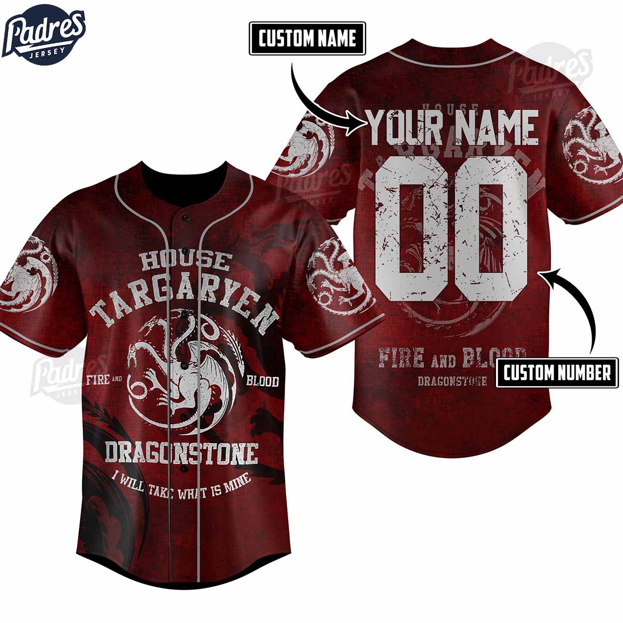 Game Of Thrones House Targaryen Fire And Blood Custom Red Baseball Jersey - Padres Jersey Oasis: Elevate Your Baseball Style Game