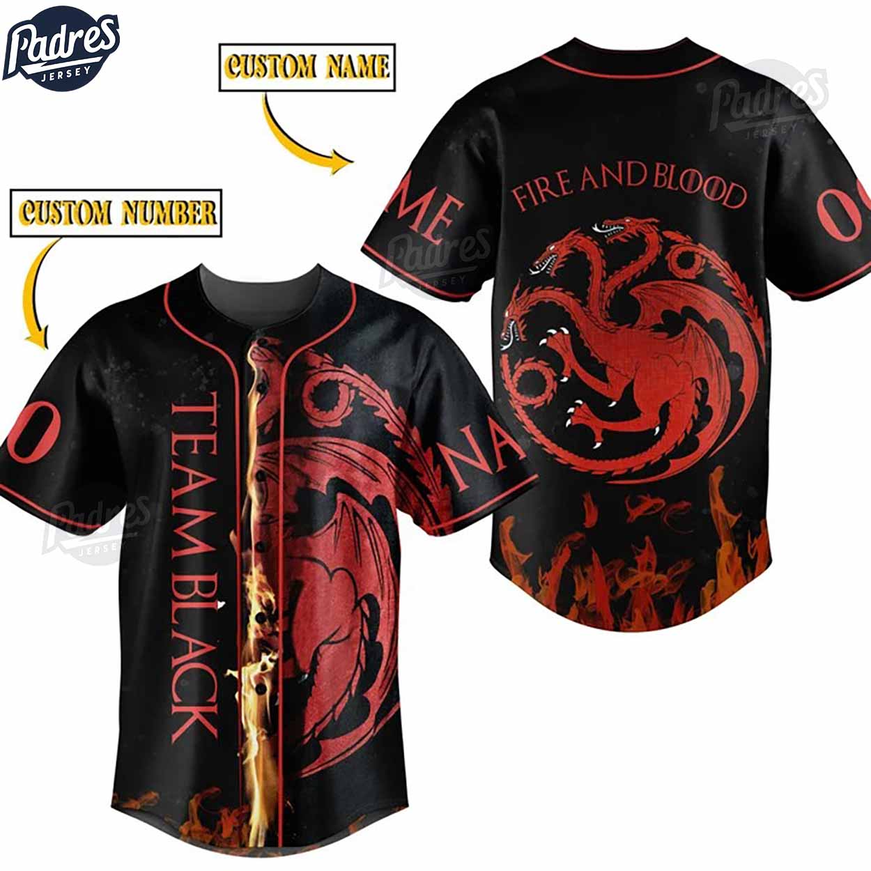 Game Of Thrones Team Black Fire And Blood Custom Baseball Jersey - Padres Jersey Oasis: Elevate Your Baseball Style Game