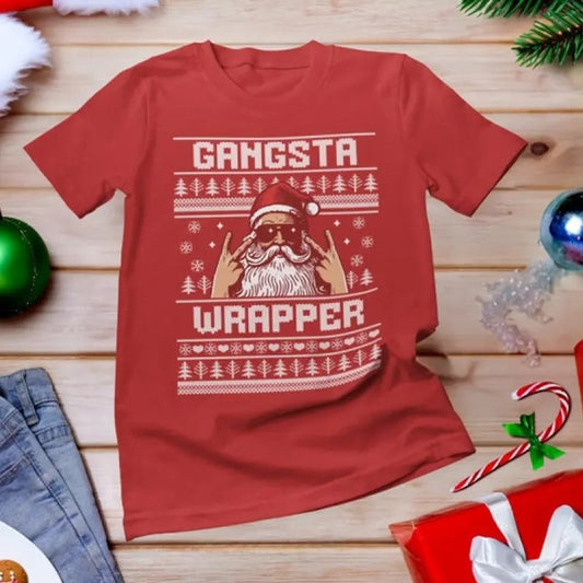 Gangsta Wrapper Shirt, Ugly Christmas Sweater Shirt, Christmas Party Shirts, Gangsta Wrappa Shirt, Christmas group shirts, Gangsta Santa Tee