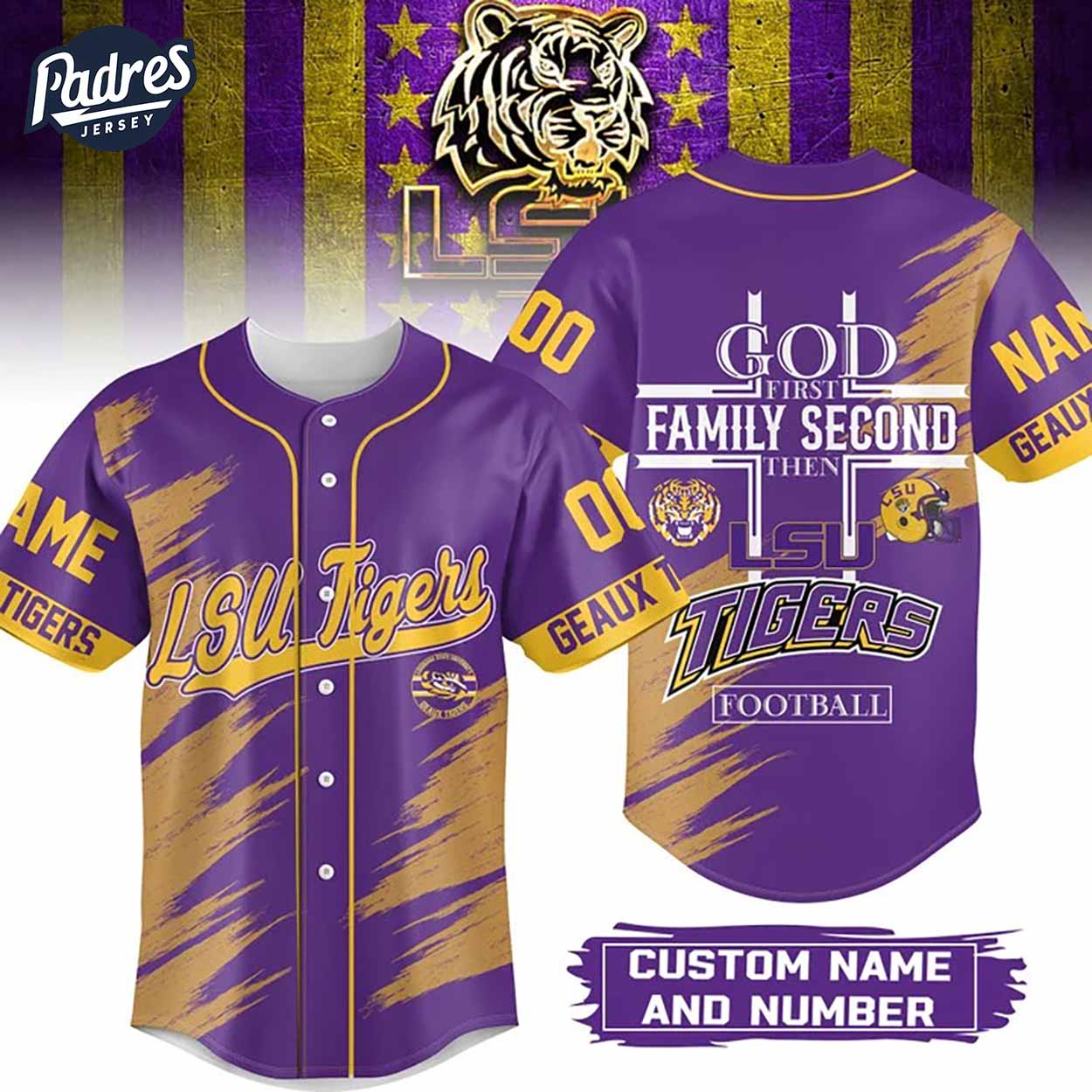 God First Family Second Then Lsu Tigers Football Custom Baseball Jersey - Padres Jersey Oasis: Elevate Your Baseball Style Game