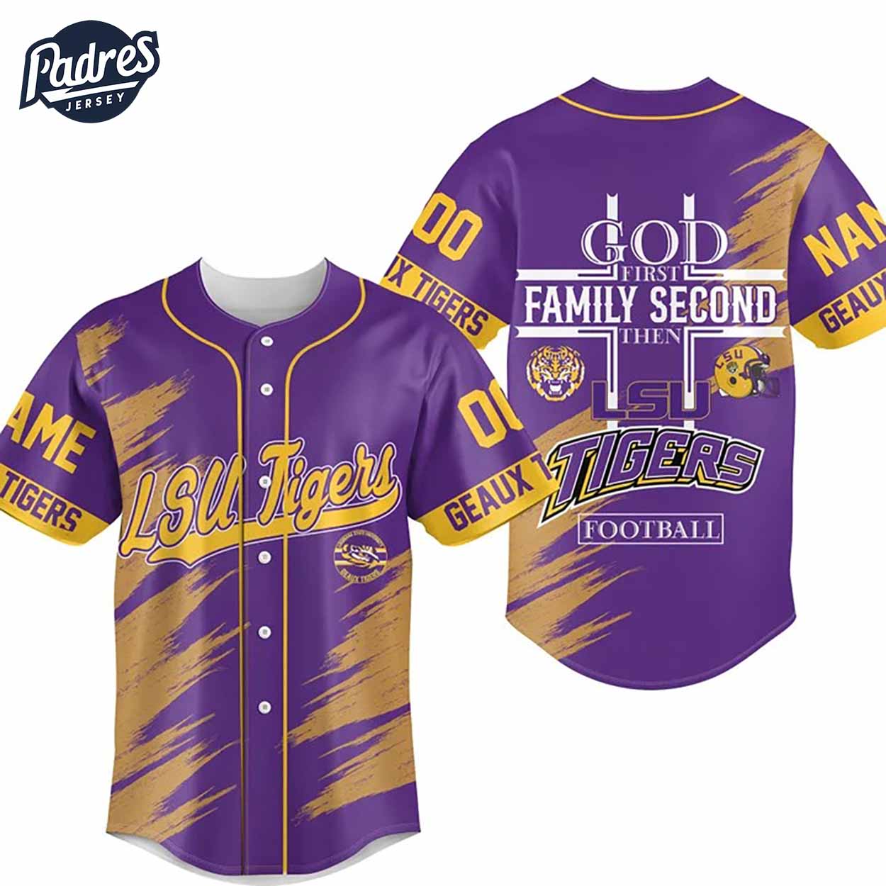 God First Family Second Then Lsu Tigers Football Custom Baseball Jersey - Padres Jersey Oasis: Elevate Your Baseball Style Game
