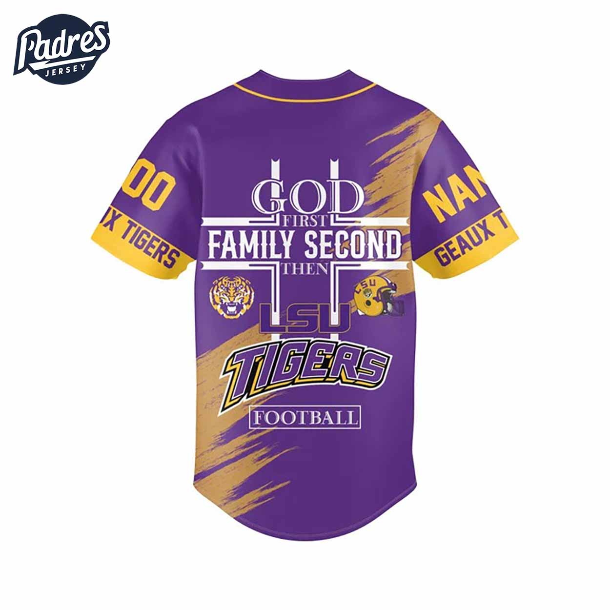 God First Family Second Then Lsu Tigers Football Custom Baseball Jersey - Padres Jersey Oasis: Elevate Your Baseball Style Game