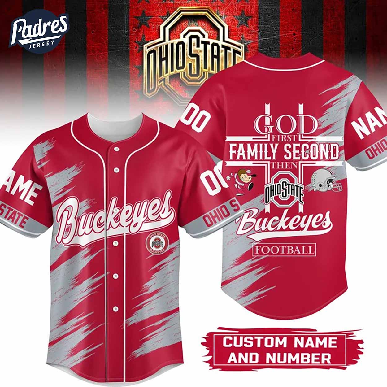 God First Family Second Then Ohio State Buckeyes Football Custom Baseball Jersey - Padres Jersey Oasis: Elevate Your Baseball Style Game