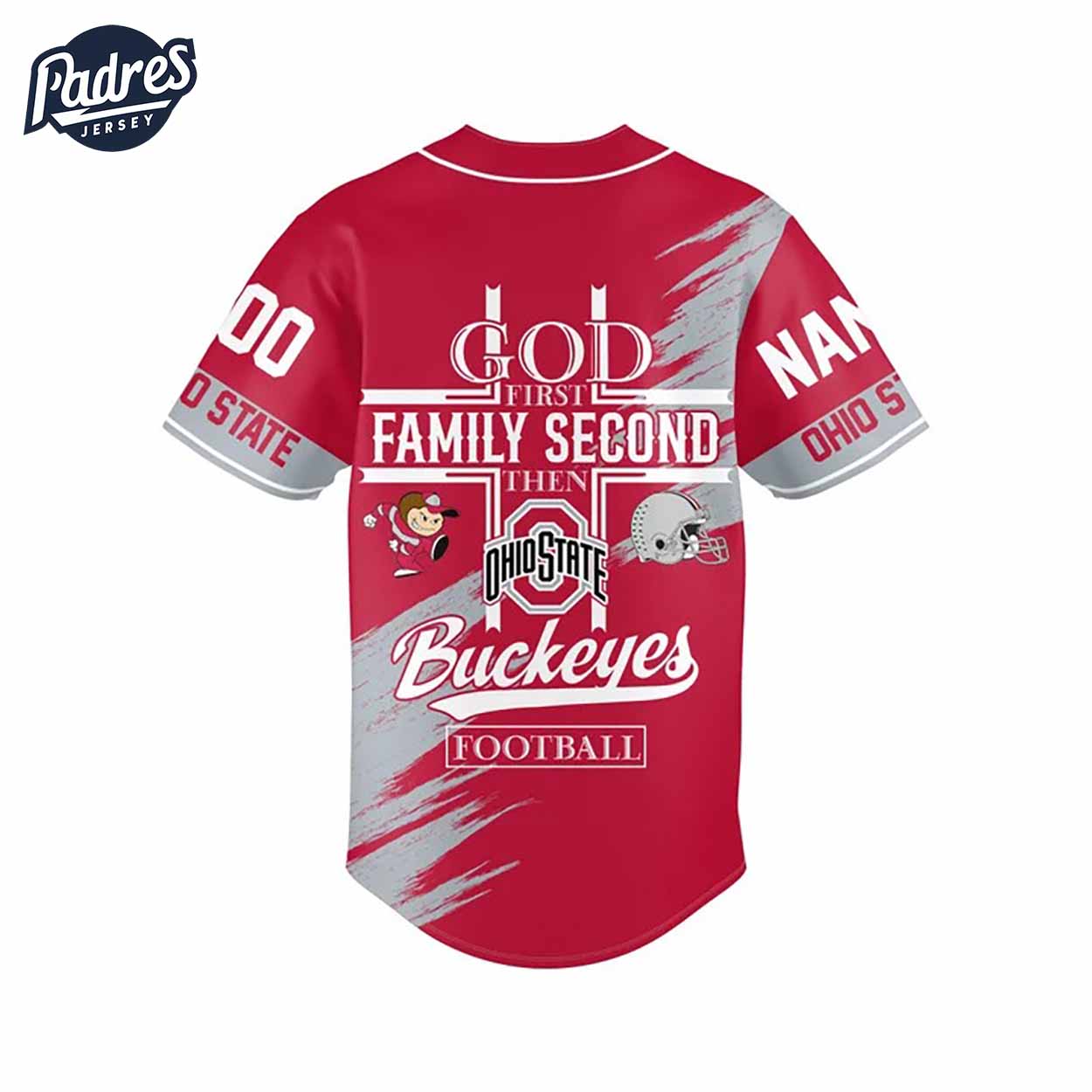 God First Family Second Then Ohio State Buckeyes Football Custom Baseball Jersey - Padres Jersey Oasis: Elevate Your Baseball Style Game