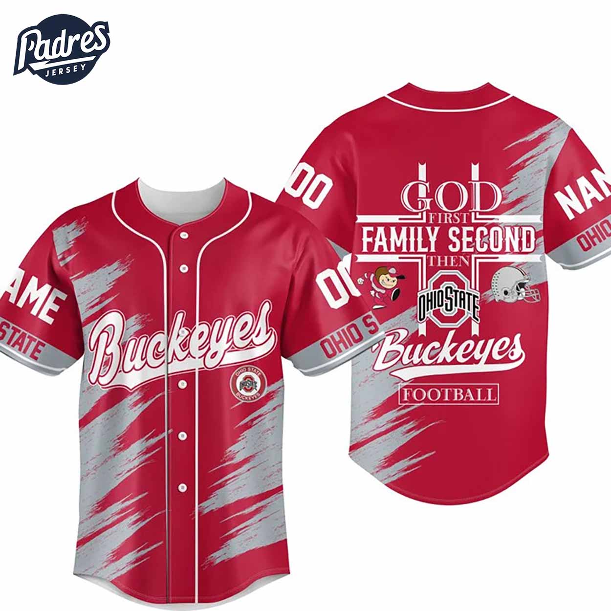God First Family Second Then Ohio State Buckeyes Football Custom Baseball Jersey - Padres Jersey Oasis: Elevate Your Baseball Style Game