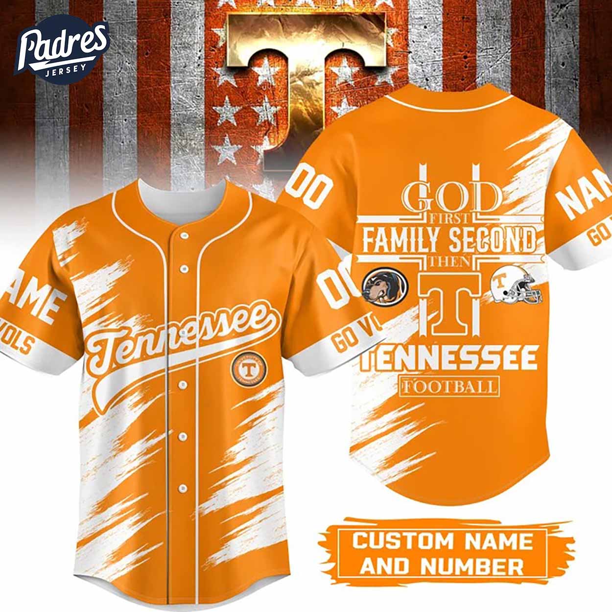 God First Family Second Then Tennessee Football Custom Baseball Jersey - Padres Jersey Oasis: Elevate Your Baseball Style Game